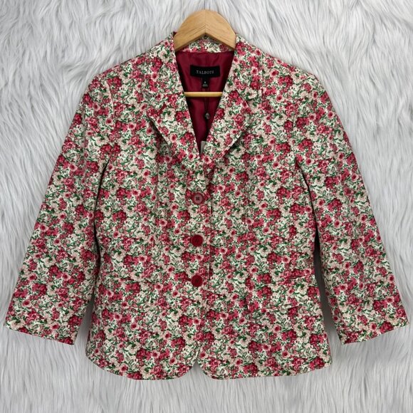Talbots Grace‎ Fit Blazer Jacket Floral Rose 3/4 Sleeve Cottagecore Boho Spring - Picture 4 of 16